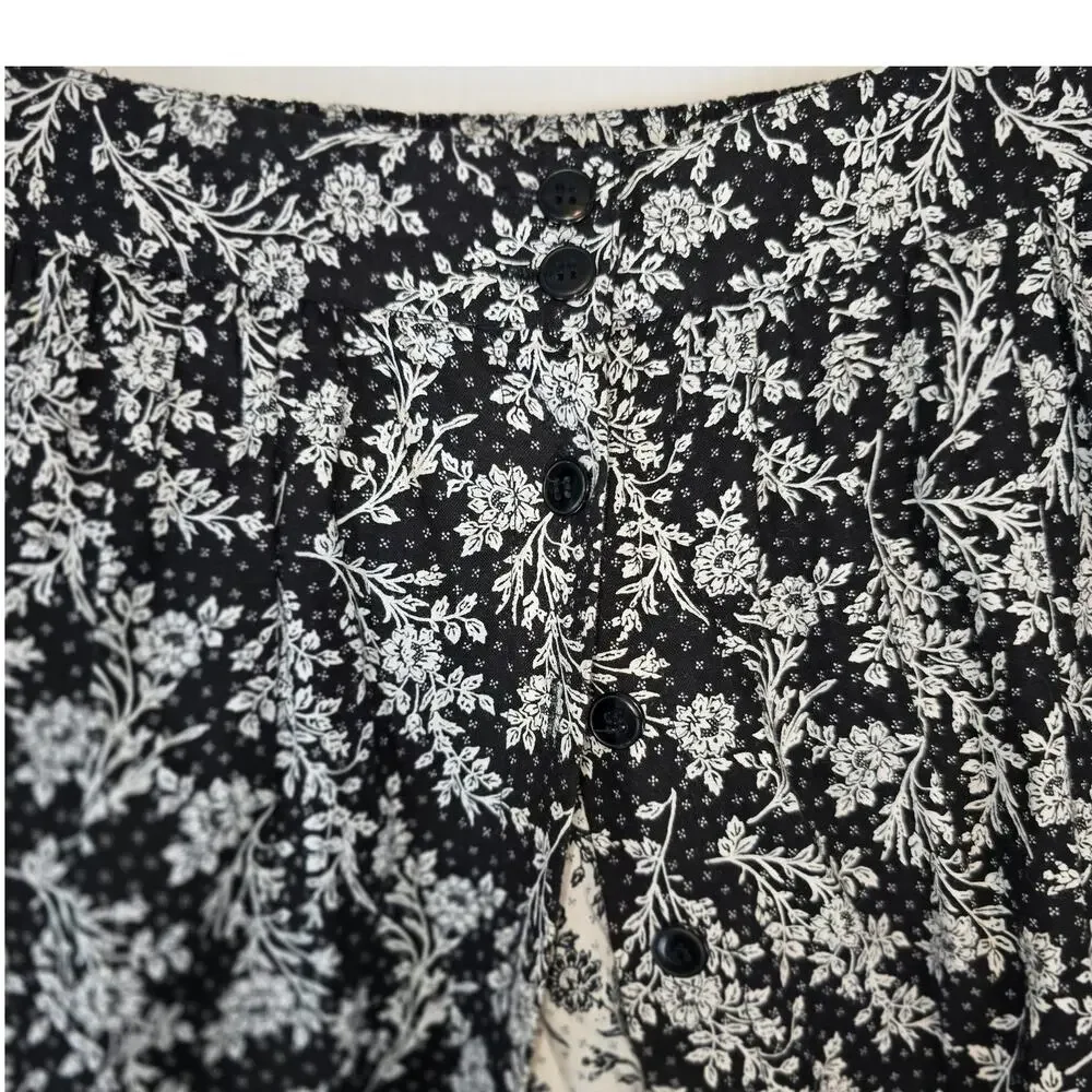 Vintage 90's Personal Maxi Skirt Prairie Cottagecore Black White Floral Cotton